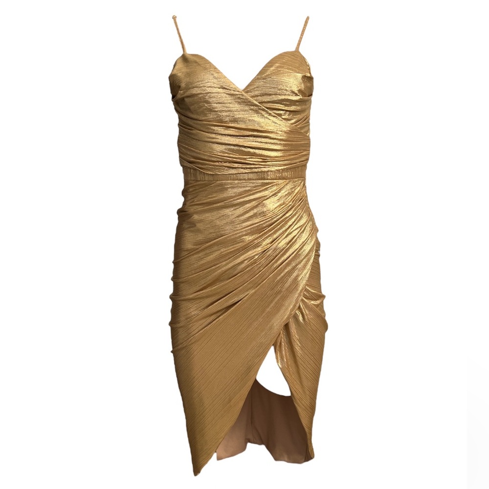 Boohoo gold metallic high to low dress sz 4
